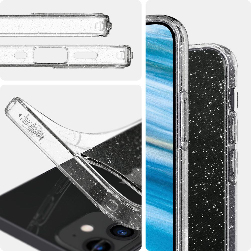 Противоударен Блестящ Калъф за iPhone 12 Mini, Spigen Liquid Crystal Glitter Quartz Case, Прозрачен (4)