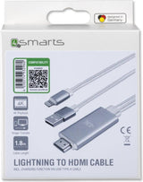 HDMI Адаптер за iPhone и iPad, 4Smarts Converter lightning to HDMI 1.8m, Бял (3)