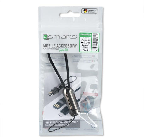 USB-C Кабел (къс), 4Smarts Capsula 0.2m, Черен (5)