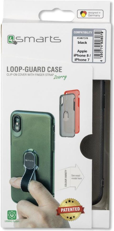Калъф с Лента за Ръка за iPhone SE 2022/2020 8/7, 4Smarts Loop Guard Case, Черен (7)