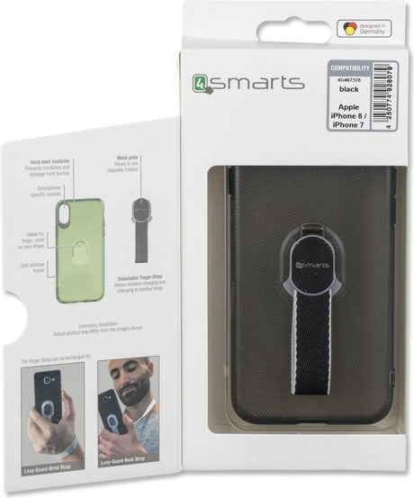 Калъф с Лента за Ръка за iPhone SE 2022/2020 8/7, 4Smarts Loop Guard Case, Черен (6)