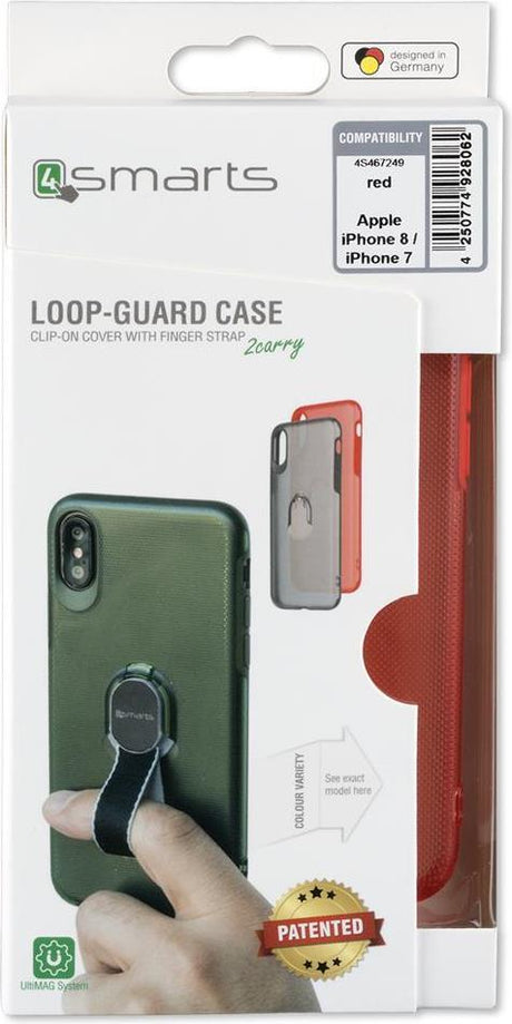 Калъф с Лента за Ръка за iPhone SE 2022/2020 8/7, 4Smarts Loop Guard Case, Червен (5)