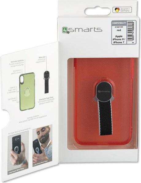 Калъф с Лента за Ръка за iPhone SE 2022/2020 8/7, 4Smarts Loop Guard Case, Червен (6)