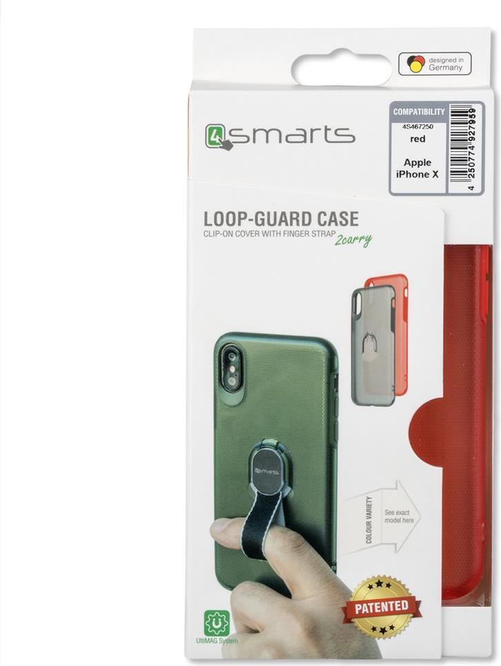 Калъф с Лента за Ръка за iPhone XS/X, 4Smarts Loop Guard Case, Червен (5)