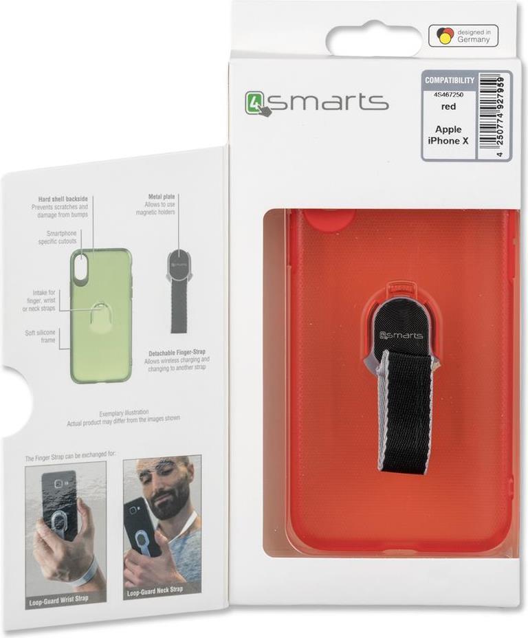 Калъф с Лента за Ръка за iPhone XS/X, 4Smarts Loop Guard Case, Червен (6)