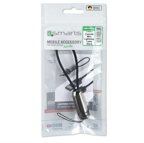 USB Кабел за iPhone и iPad (къс), 4Smarts (Lightning) Capsula 0.2m, Черен (5)