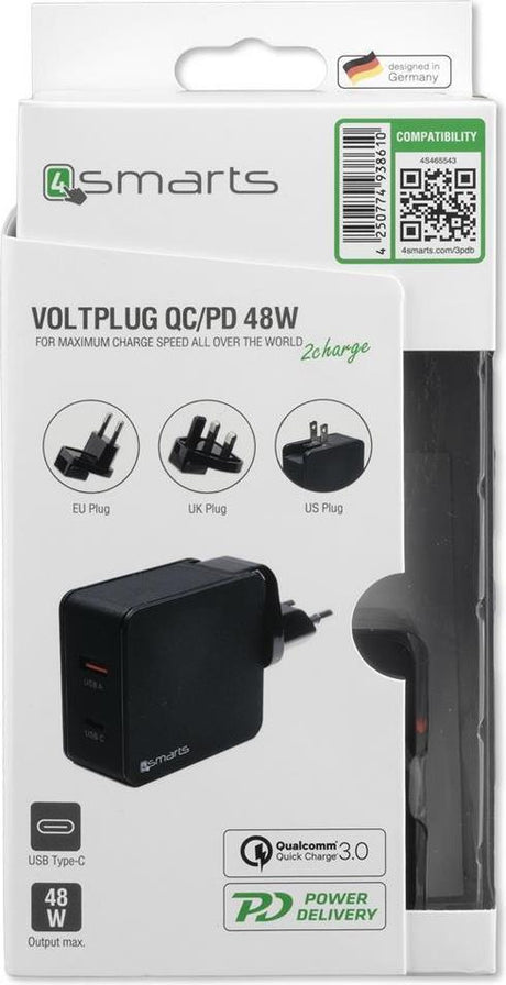 Бързо Зарядно за Macbook и iPad, 4Smarts 220v Set Voltplug Power Delivery 48w, Черен (6)