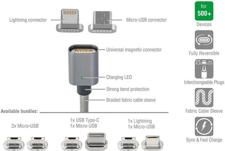 USB Кабел Магнитен, 4Smarts Gravitycord micro-USB & Lightning, Сив (5)