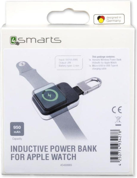 Външна Батерия с Безжично Зареждане за Apple Watch, 4Smarts Power Bank 950m Ah, Черен (7)