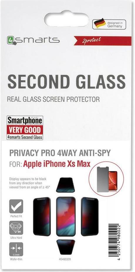Anti-Spy Стъклен Протектор за iPhone 11 Pro/XS Max, 4Smarts 3D Privacy Pro Glass, Черен