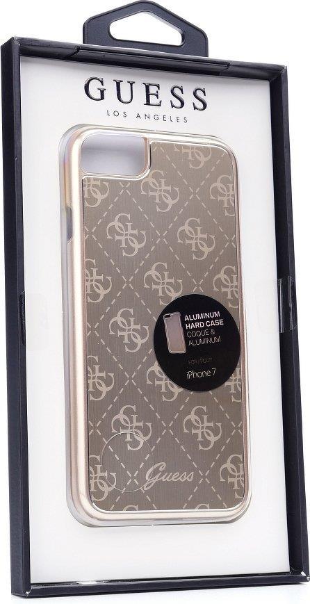 Луксозен Алуминиев Калъф за iPhone SE 2022/2020 8/7, Guess Aluminium Case, Златист (3)
