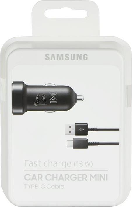 Оригинално Бързо Зарядно за Кола за Samsung S10, S9, S8 12v Fast Charger Mini & USB-C EP-LN930CBE, Черен