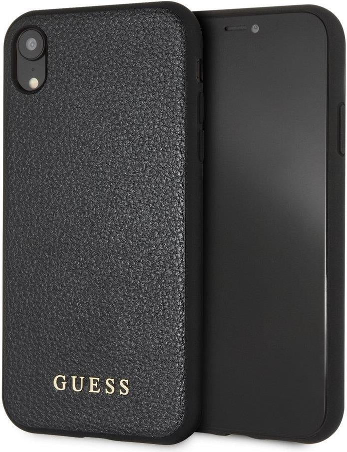 Луксозен Кожен Калъф за iPhone XR, Guess Leather Case, Черен