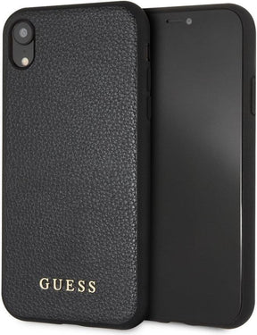 Луксозен Кожен Калъф за iPhone XR, Guess Leather Case, Черен