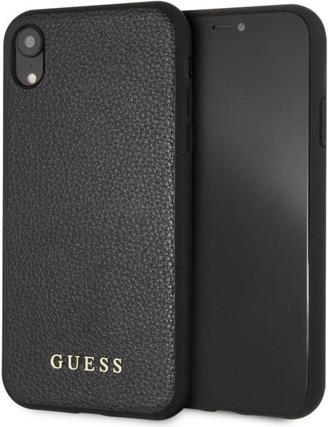 Луксозен Кожен Калъф за iPhone XR, Guess Leather Case, Черен