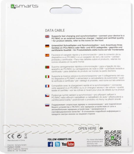 USB Кабел Ключодържател (къс), 4Smarts micro-USB Keyring 0.1m, Син (3)