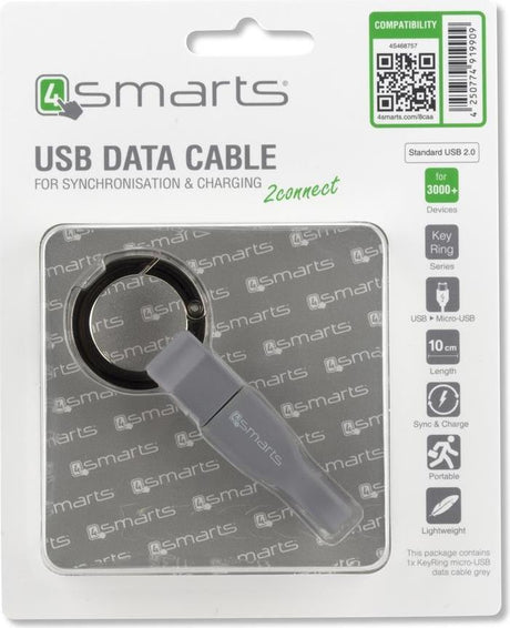 USB Кабел Ключодържател (къс), 4Smarts micro-USB Keyring 0.1m, Сив (4)