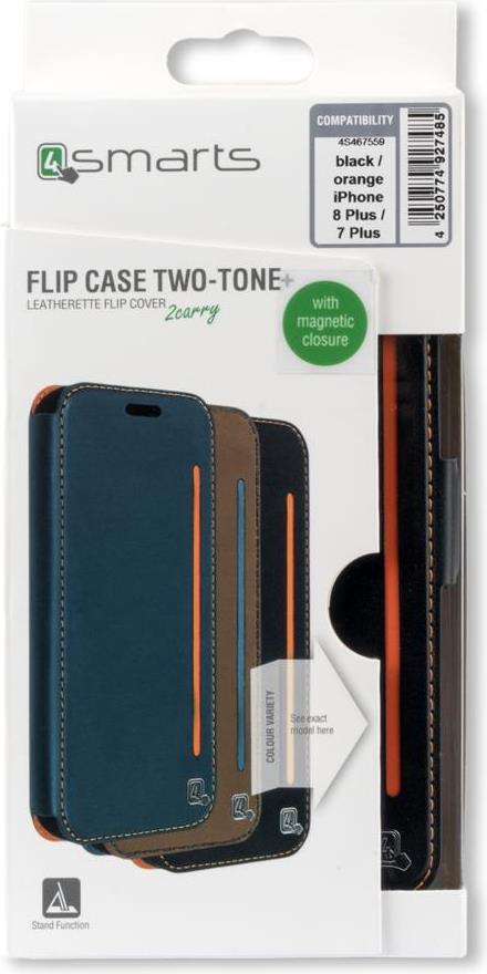 Луксозен Кожен Калъф за iPhone 8/7 Plus, 4Smarts Two Tone Book Case, Черен (8)