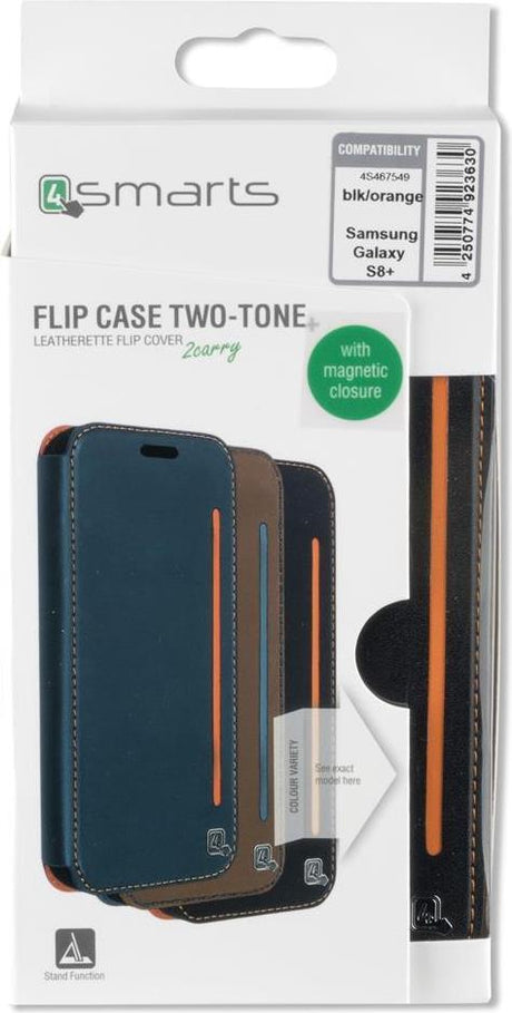 Луксозен Кожен Калъф за Samsung S8 Plus, 4Smarts Two Tone Book Case, Черен (8)
