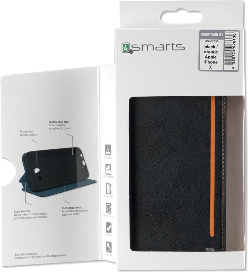 Луксозен Кожен Калъф за iPhone XS/X, 4Smarts Two Tone Book Case, Черен (7)