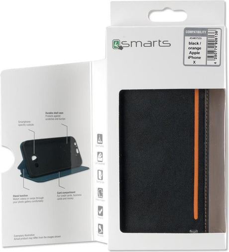 Луксозен Кожен Калъф за iPhone XS/X, 4Smarts Two Tone Book Case, Черен (7)