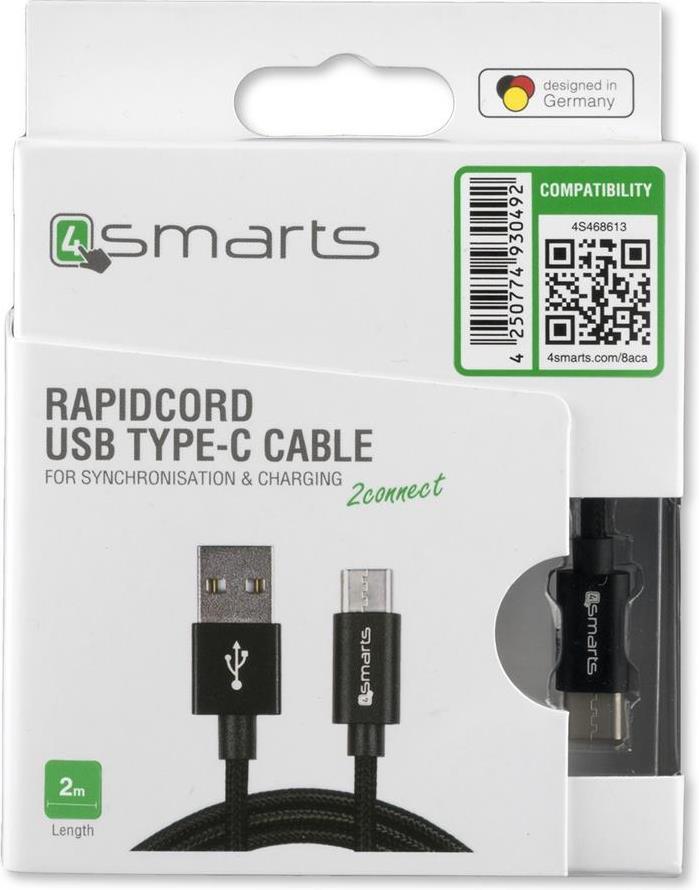 USB-C Кабел с Текстилна Оплетка, 4Smarts Rapidcord 2m, Черен (4)