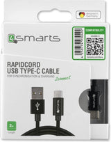 USB-C Кабел с Текстилна Оплетка, 4Smarts Rapidcord 2m, Черен (4)
