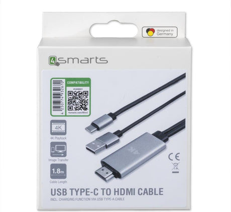 HDMI Адаптер за Android, 4Smarts Converter USB-C to HDMI 1.8m, Черен (3)