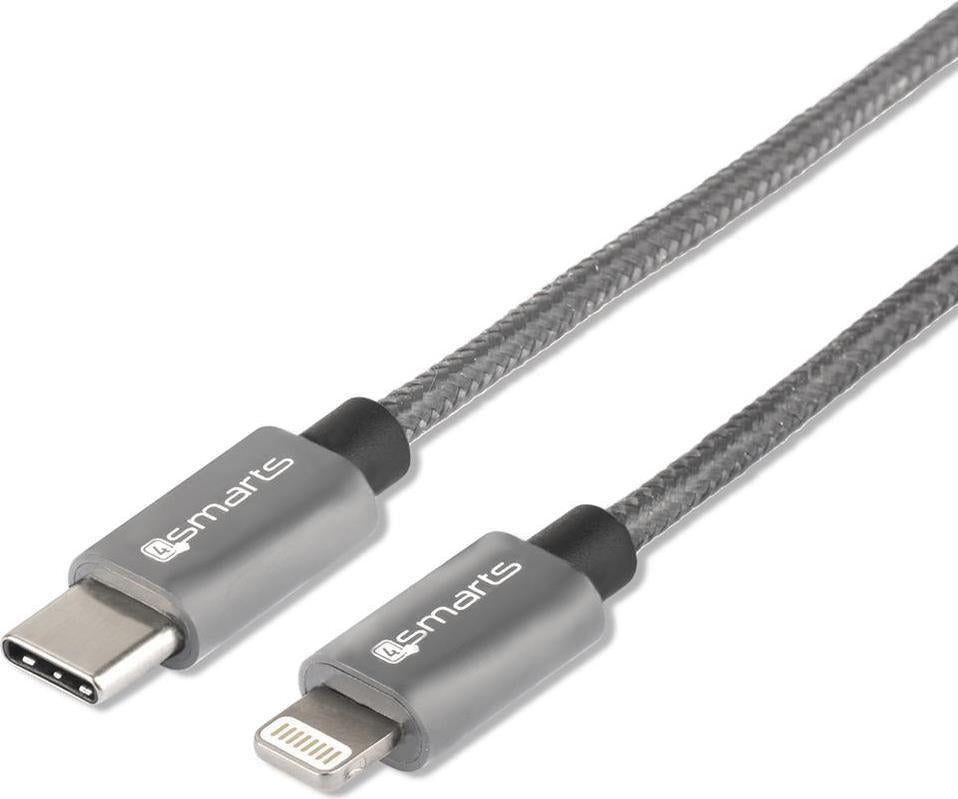 USB-C Кабел за iPhone и iPad с Бързо Зареждане, 4Smarts (Lightning) Power Delivery, Сив (2)