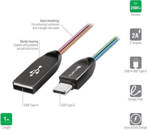 USB-C Кабел с Метална Оплетка, 4Smarts Ferrumcord 1m, Chameleon