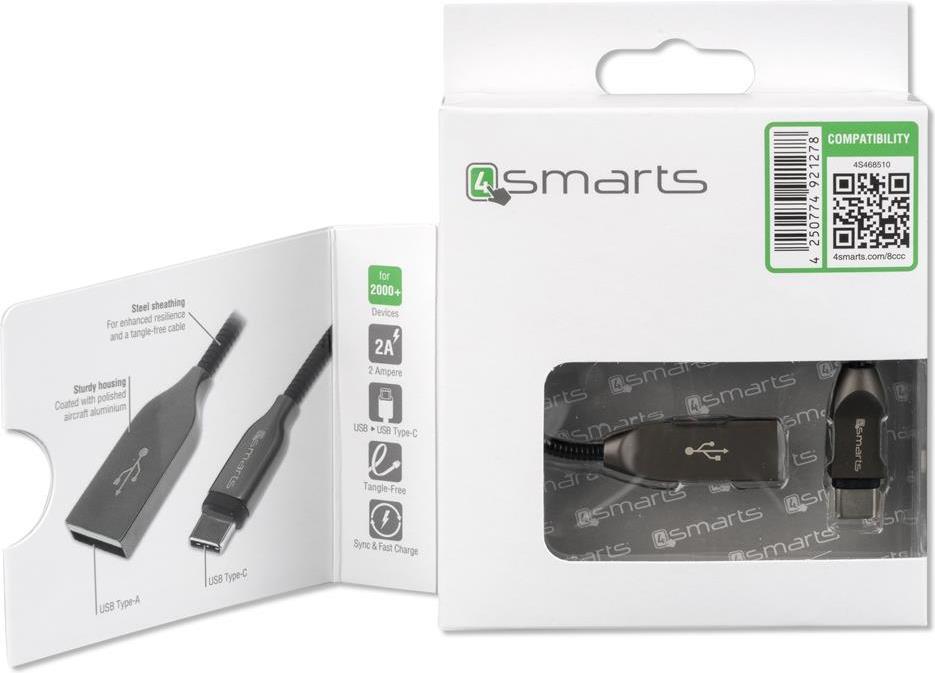 USB-C Кабел с Метална Оплетка, 4Smarts Ferrumcord 1m, Черен (3)