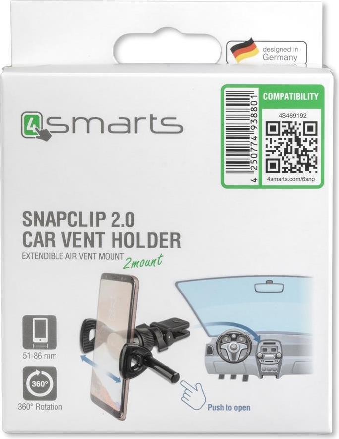 Стойка за Кола, 4Smarts Holder Snapclip 2.0, Черен (8)