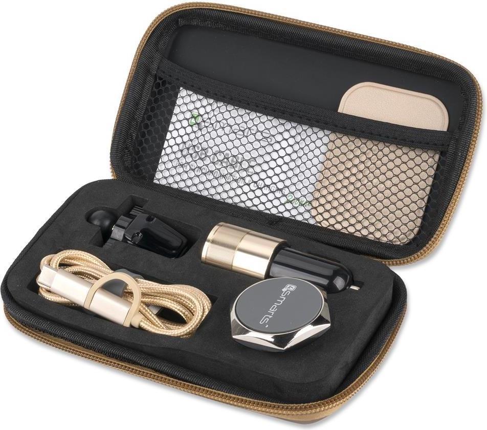Подаръчен Комплект 5в1, 4Smarts SЕТ Charger/ Holder/ Cable 2in1/ Zipper, Златист