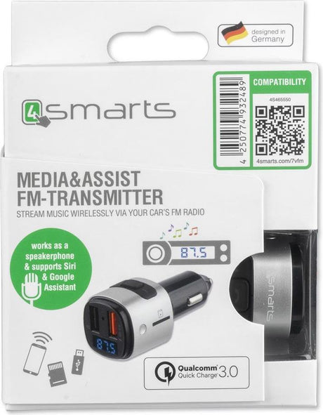 Безжичен Трансмитер за Кола, 4Smarts FM Transmiter/ Bluetooth/ Fast Charge, Сребрист (11)