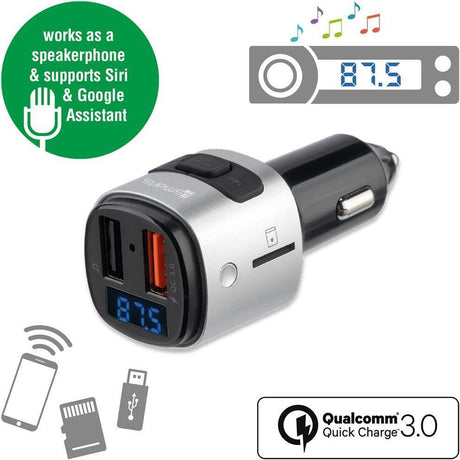 Безжичен Трансмитер за Кола, 4Smarts FM Transmiter/ Bluetooth/ Fast Charge, Сребрист