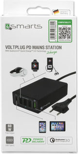 Бързо Зарядно Станция, 4Smarts 220v Voltplug Fast Charger/ Power Delivery PPS 60w, Черен (7)