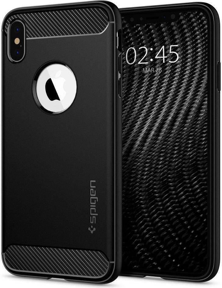 Противоударен Силиконов Калъф за iPhone XS Max, Spigen Rugged Armor Case, Черен