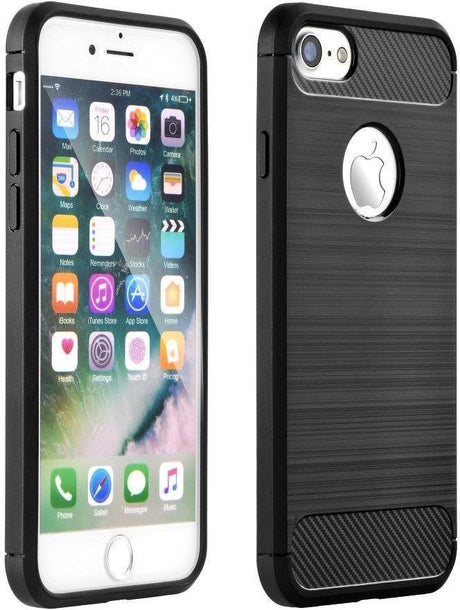 Противоударен Силиконов Калъф за iPhone XR, Forcell Carbon Case, Черен (2)