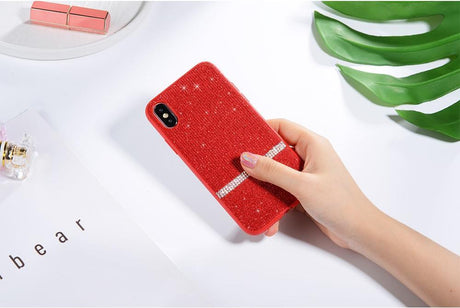 Блестящ Калъф с Камъни за iPhone XS Max, Sulada Shiny Star Case, Червен (2)
