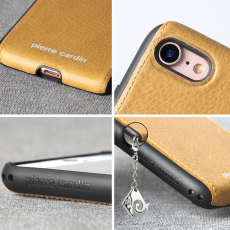 Калъф от Естествена Кожа за iPhone SE 2022/2020 8/7, Pierre Cardin Pcs-S02 Case, Жълт (3)