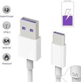 Оригинален USB-C Кабел за Huawei с Бързо Зареждане AP71 5A 1m, Бял (2)