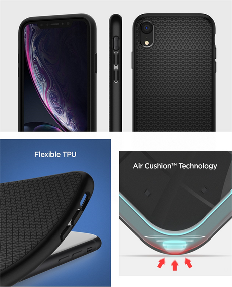 Противоударен Силиконов Калъф за iPhone XR, Spigen Liquid Air Case, Черен (5)