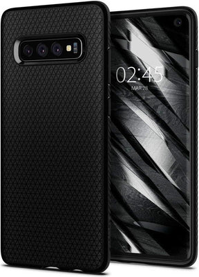 Противоударен Силиконов Калъф за Samsung S10, Spigen Liquid Air Case, Черен