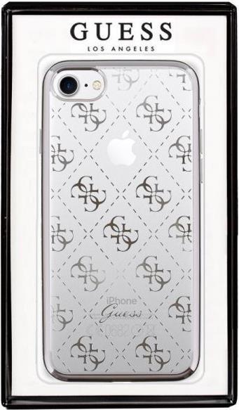 Луксозен Силиконов Калъф за iPhone SE 2022/2020 8/7, Guess Silicone Case, Сребрист (3)