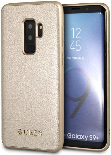 Луксозен Кожен Калъф за Samsung S9 Plus, Guess Leather Case, Златист (2)