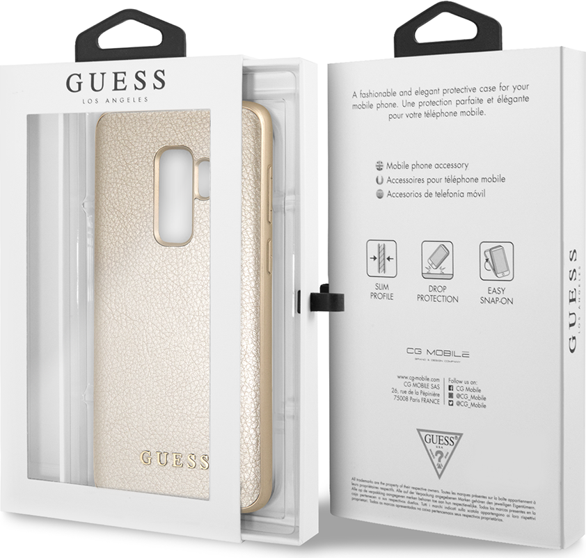 Луксозен Кожен Калъф за Samsung S9 Plus, Guess Leather Case, Златист (3)