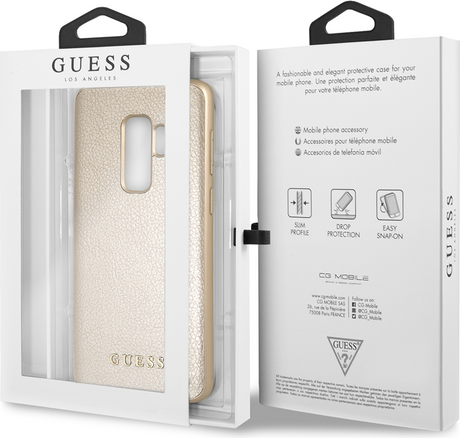 Луксозен Кожен Калъф за Samsung S9 Plus, Guess Leather Case, Златист (3)