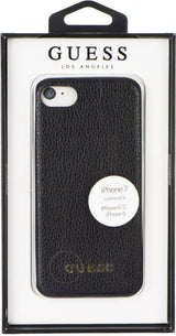 Луксозен Кожен Калъф за iPhone SE 2022/2020 8/7, Guess Leather Case, Черен (3)
