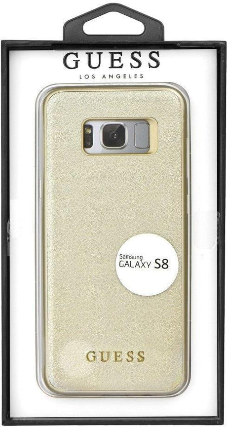 Луксозен Кожен Калъф за Samsung S8, Guess Leather Case, Златист (2)