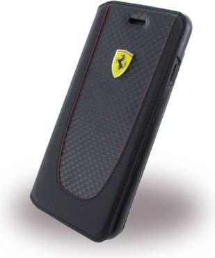 Луксозен Кожен Калъф за iPhone SE 2022/2020 8/7, Ferrari Leather/Carbon Book Case, Черен (3)